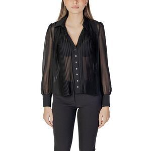 Morgan De Toi Pleated Chiffon Blouse Long Sleeves Women Black Shirts
